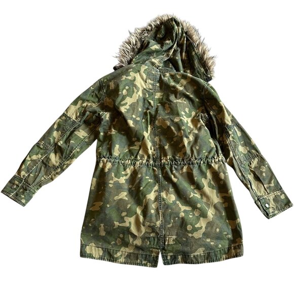Gap Camo Print Jacket Coat Anorak Faux Fur Lined Hood Zip-Out Lining Size Small - Picture 9 of 16